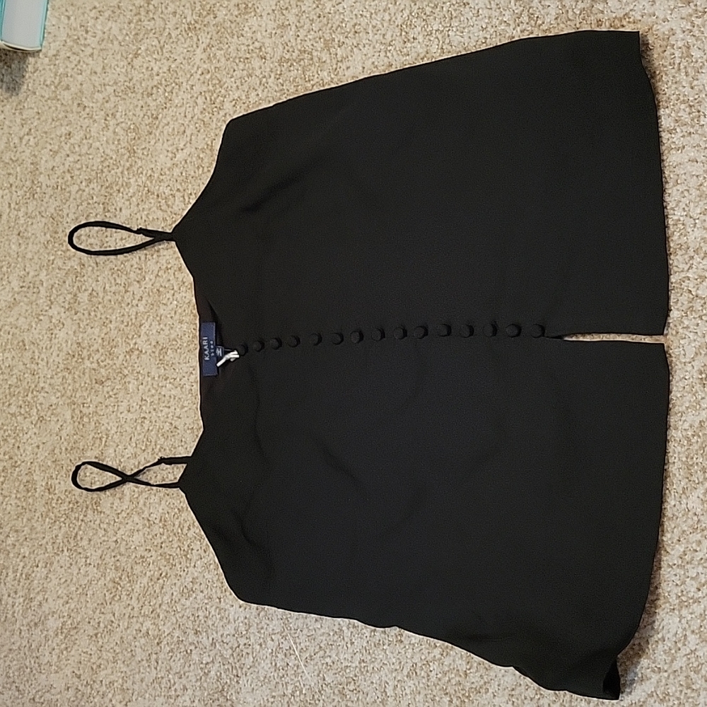 NWT Kaari Blue Black Tank with Fabric Faux Buttons